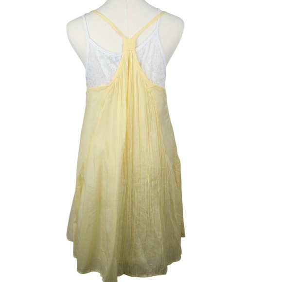 Lagenlook Yellow Pleated Sun Dress with White Floral Lace Slip Liner Set M/L - Picture 5 of 10